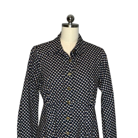 eshakti Blue Polka Dot Long Cotton Long Sleeve Fit and Flare Shirt| 12 - Picture 8 of 8